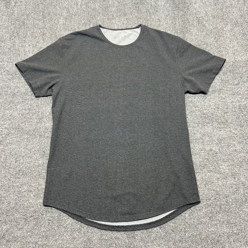 BYLT Shirt Mens Large Gray Curved Hem Drop-Cut Crew Neck Tagless Tee Top